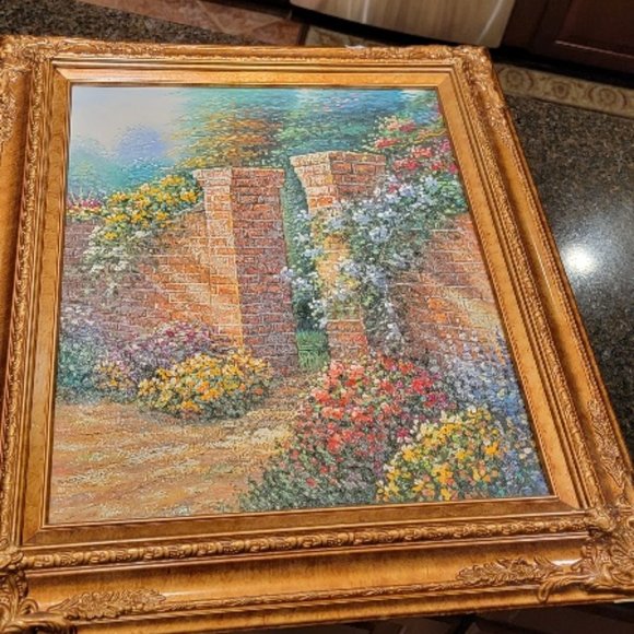 The Rose Garden Thomas Kinkade Style Painting 32x28 - Picture 3 of 11